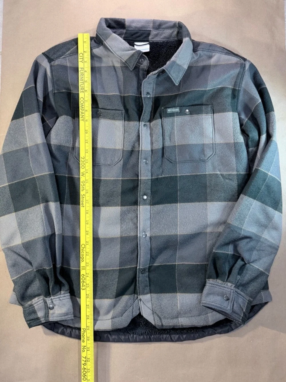 Columbia Fleece‑Lined Flannel Shirt Jacket Men’s XL – Gray/Green Plaid Shacket